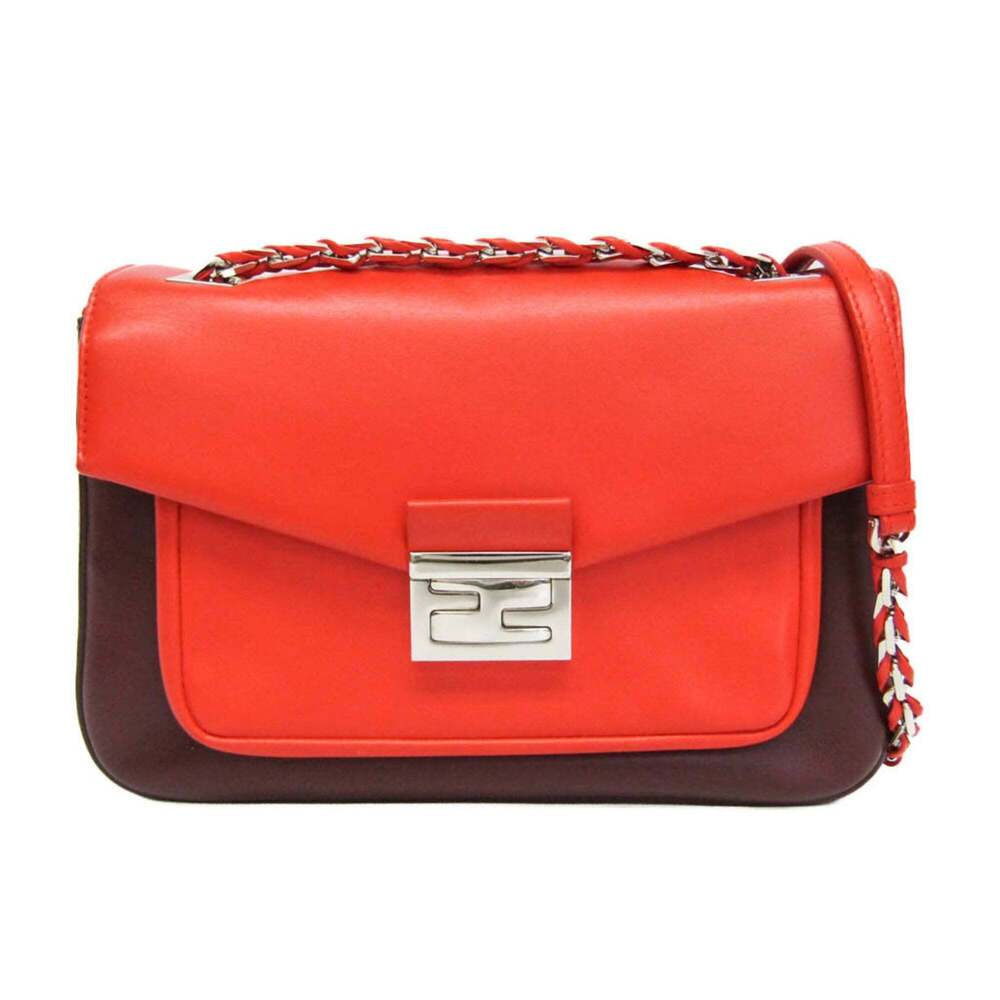 FENDI Red Leather Shoulder Bag